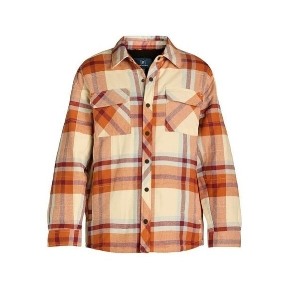 Men's buffalo plaid coat shacket. Orange, blue Size Small - Picture 2 of 11